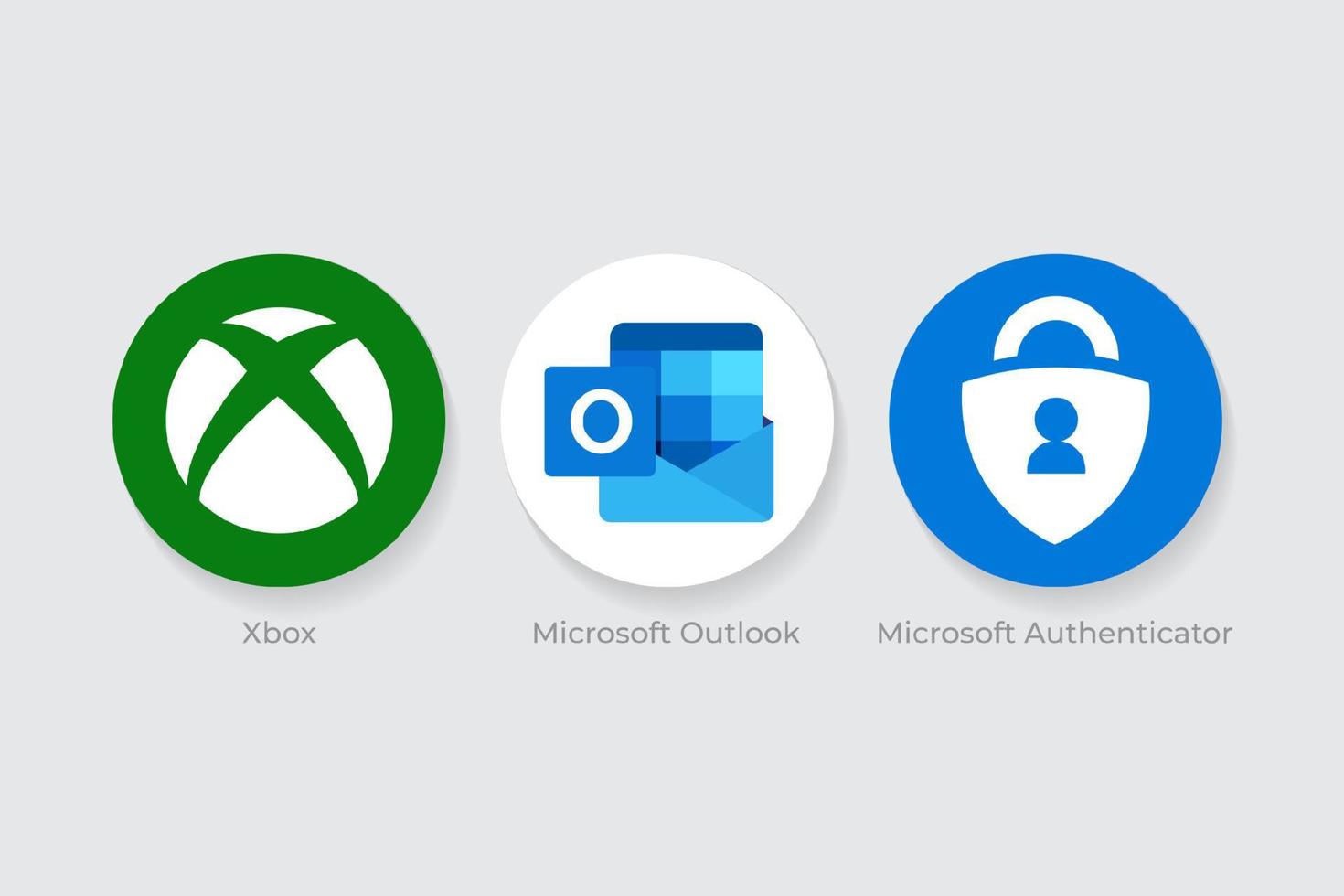 Microsoft Outlook, Authenticator and Xbox Icons vector
