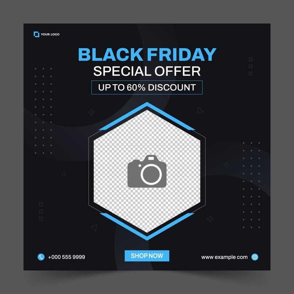 Black Friday Sale square banner template for social media posts, mobile apps, banners design, web or internet ads. Trendy abstract square template for product promotion vector