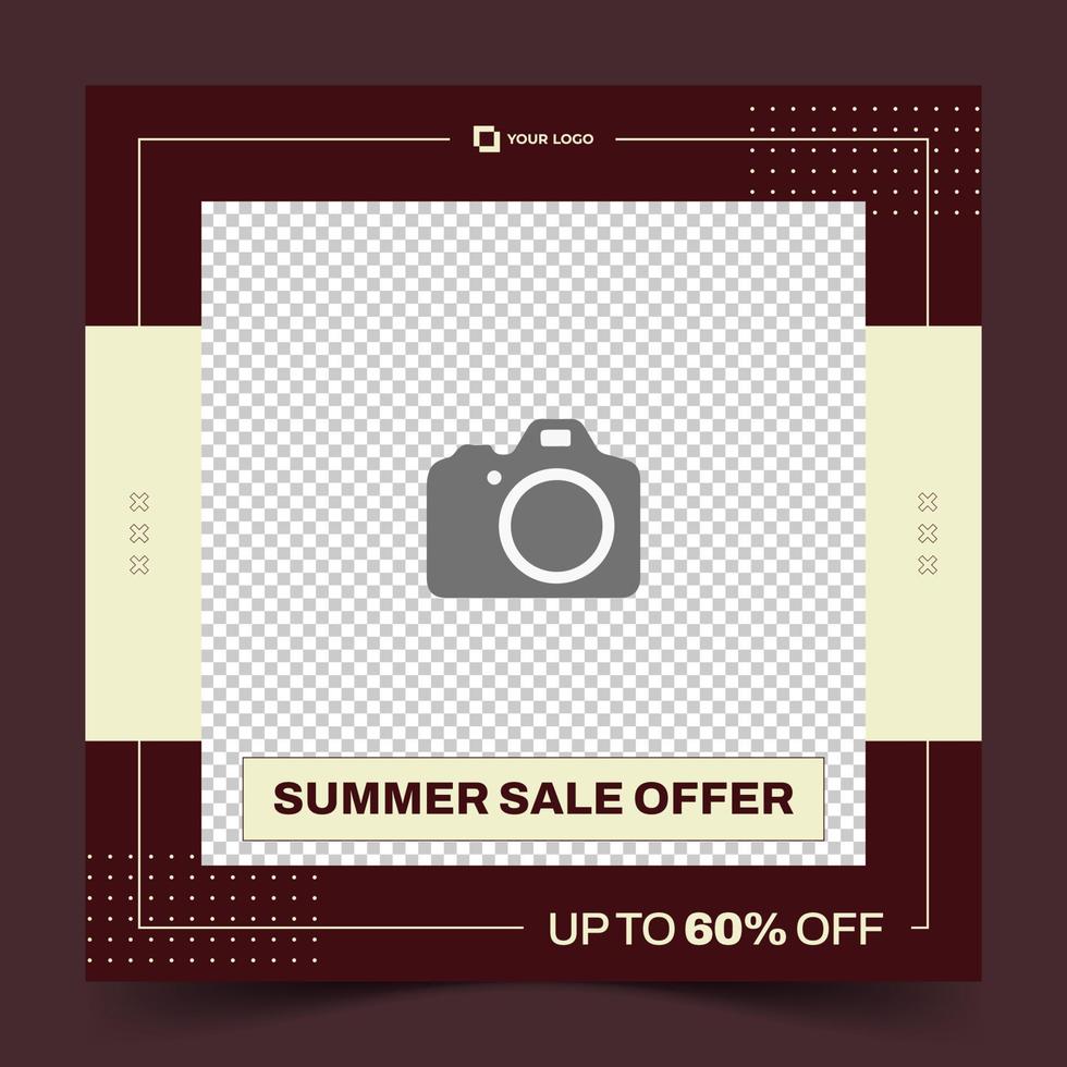 Summer sale social media post template for special offer. Digital banner, Poster, product promotion, digital layout. Vector illustration.