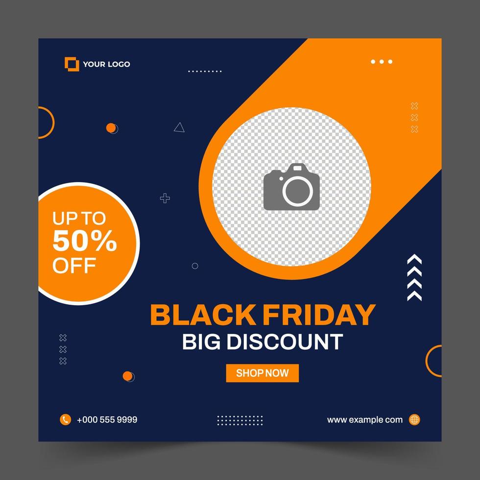 Black Friday Sale square banner template for social media posts, mobile apps, banners design, web or internet ads. Trendy abstract square template for product promotion vector