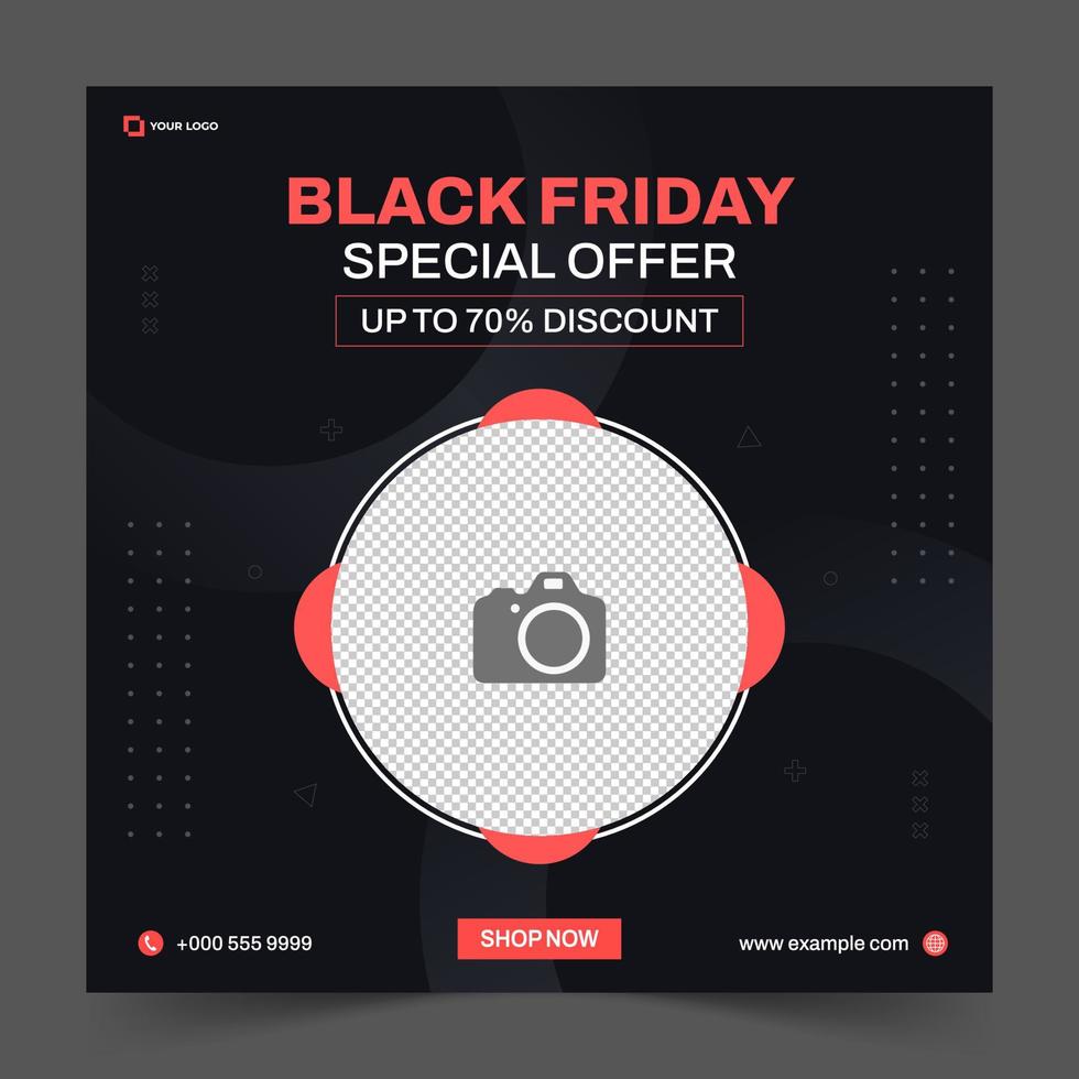 Black Friday Sale square banner template for social media posts, mobile apps, banners design, web or internet ads. Trendy abstract square template for product promotion vector