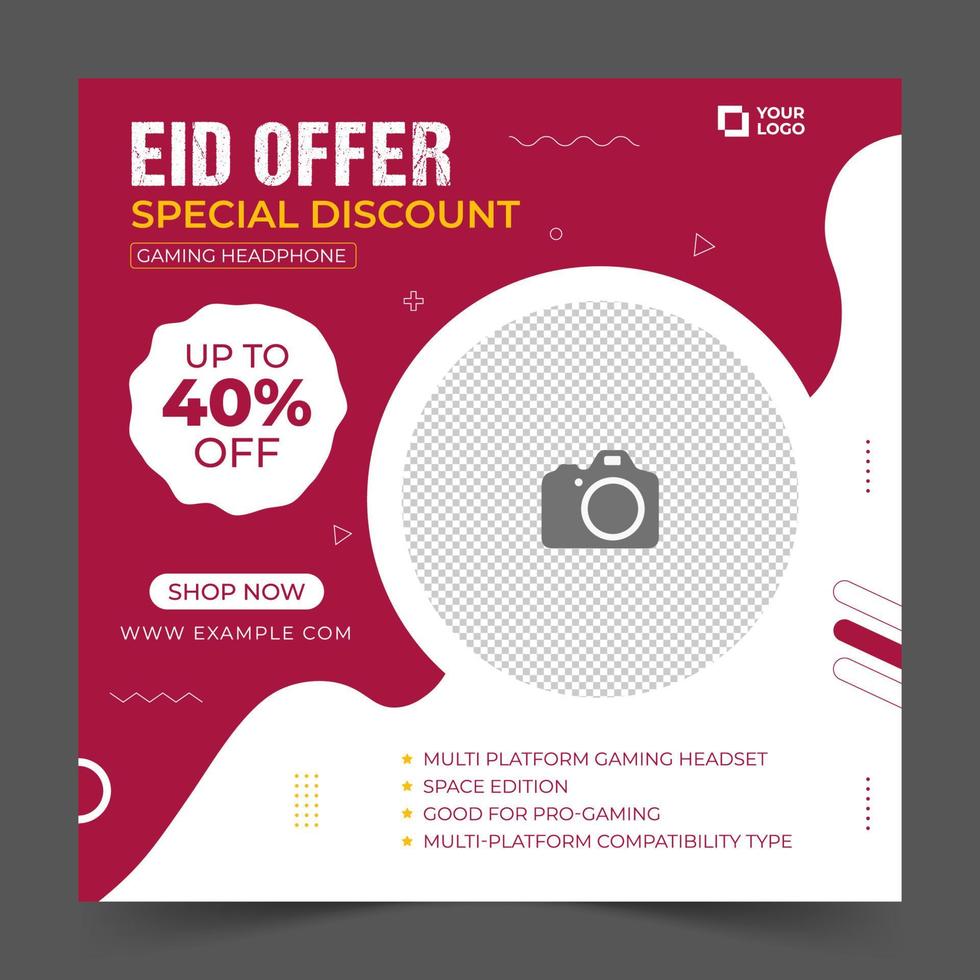 Eid Sale Promotion Square Banner Template with photo collage. Suitable for Web Promotion and Social Media Template Post for Advertisement. Vector Illustration.
