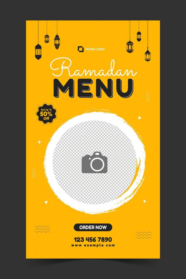 especial Ramadán menú instagram historia plantilla, Ramadán instagram historia, bandera para comida producto promoción vector