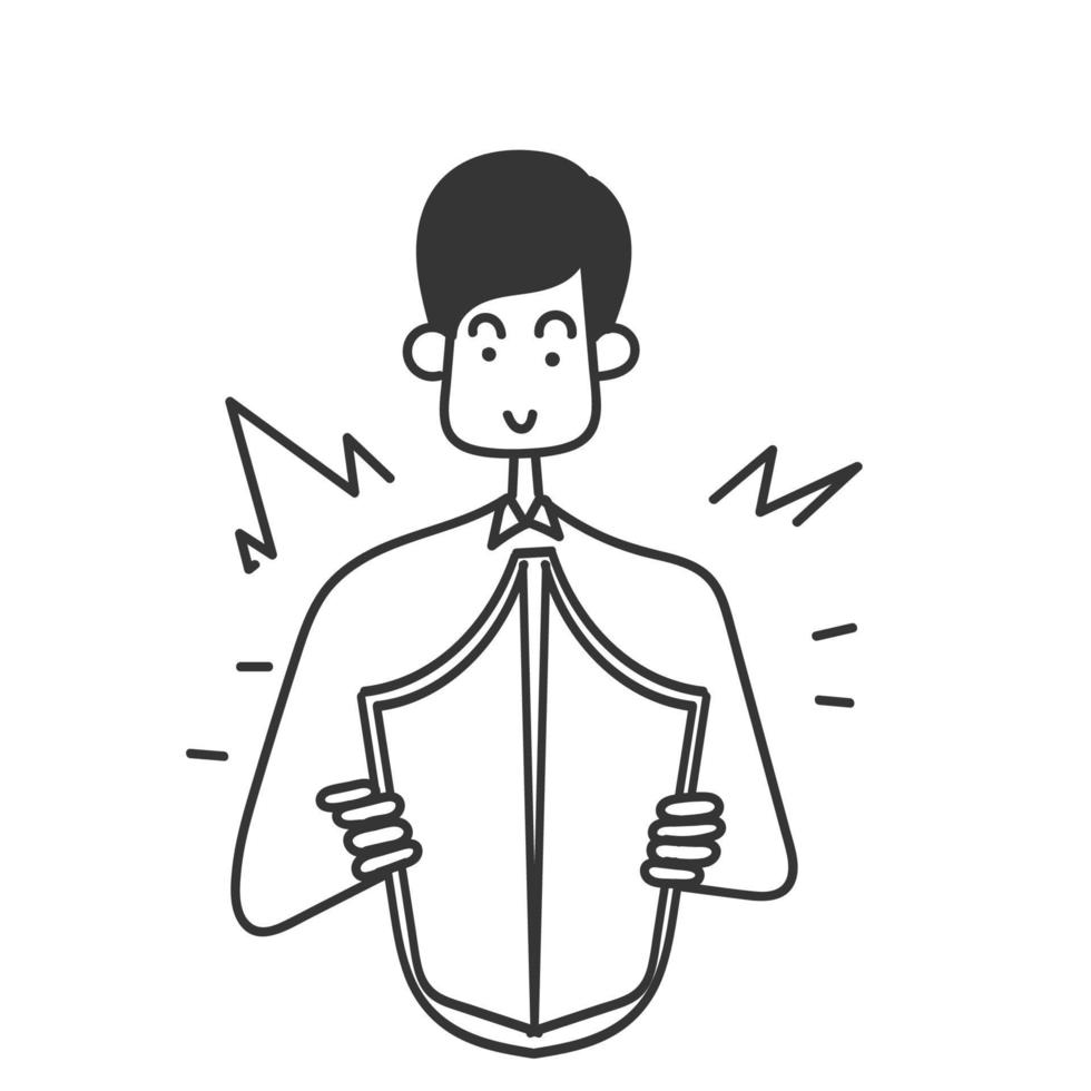 hand drawn doodle person holding shield illustration vector