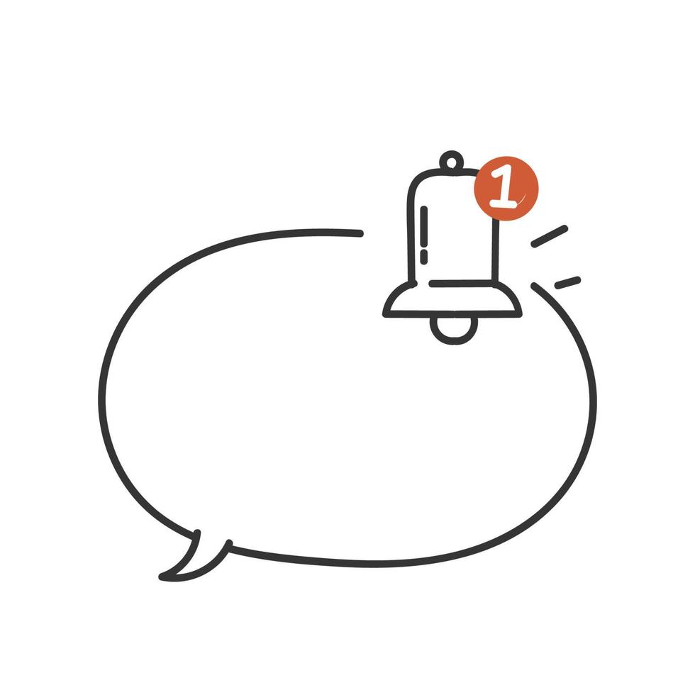 hand drawn doodle speech bubble with ringing bell notification vector
