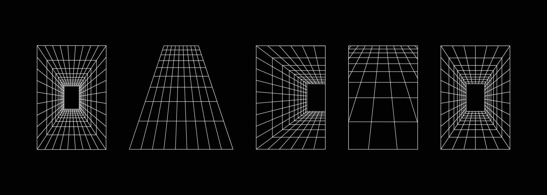 rectangle retro futuristic wireframe element vector