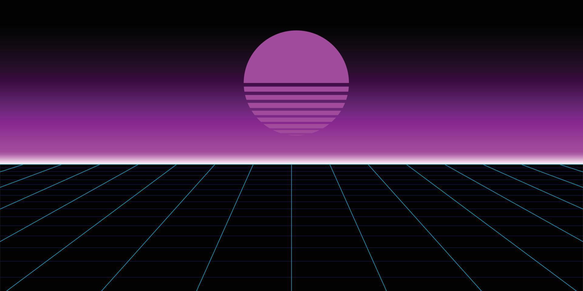 Sunset landscape in retro futuristic style vector