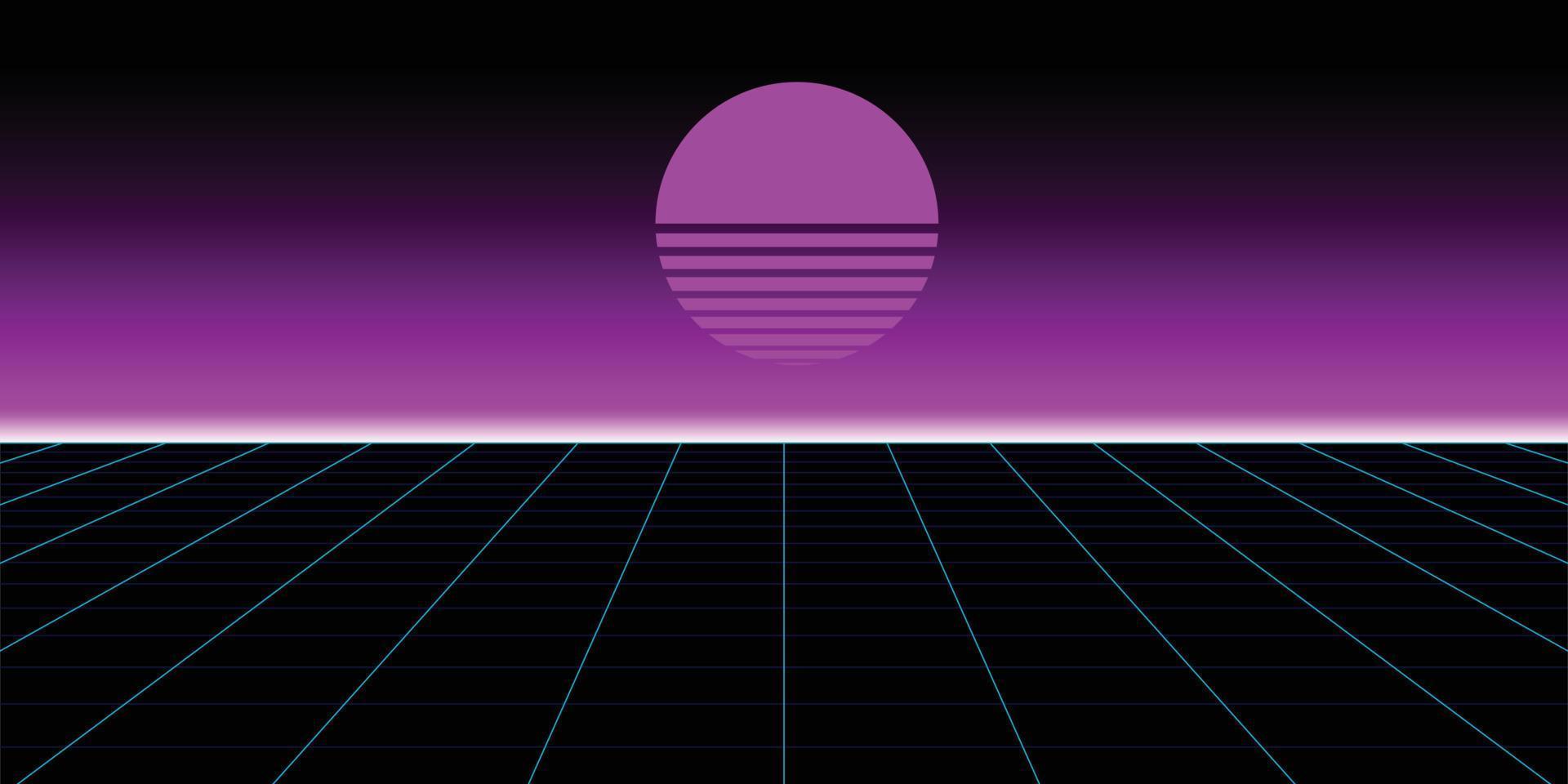 Sunset landscape in retro futuristic style vector