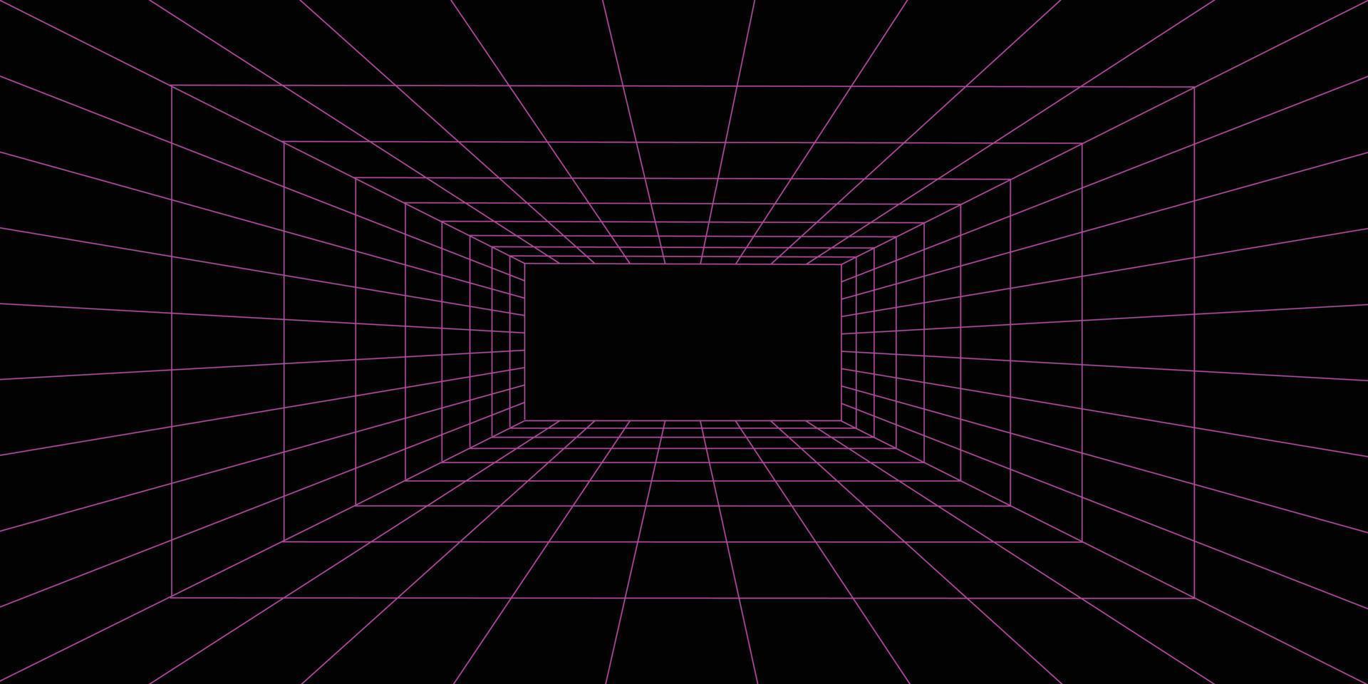 Symmetry wireframe tunnel for retro futuristic background vector