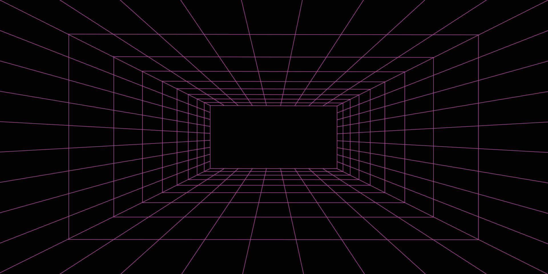 Symmetry wireframe tunnel for retro futuristic background vector