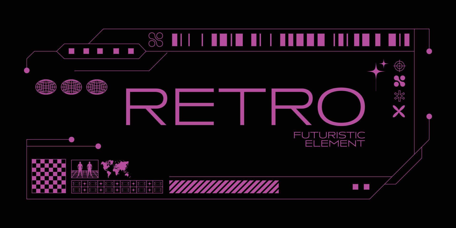 Retro futuristic interface template and element vector