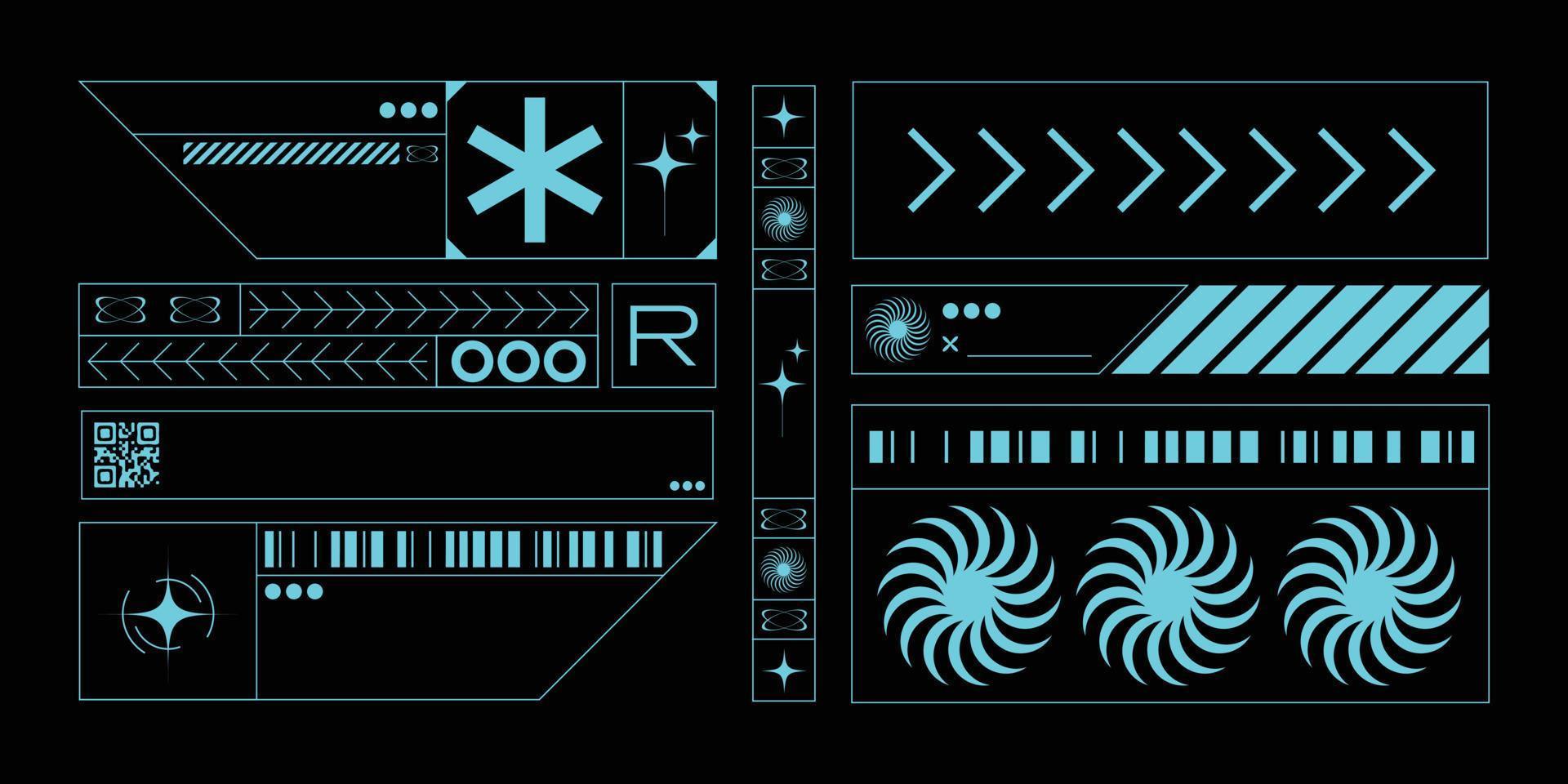 Set of Retro futuristic interface. Frame and element of digital technology vector