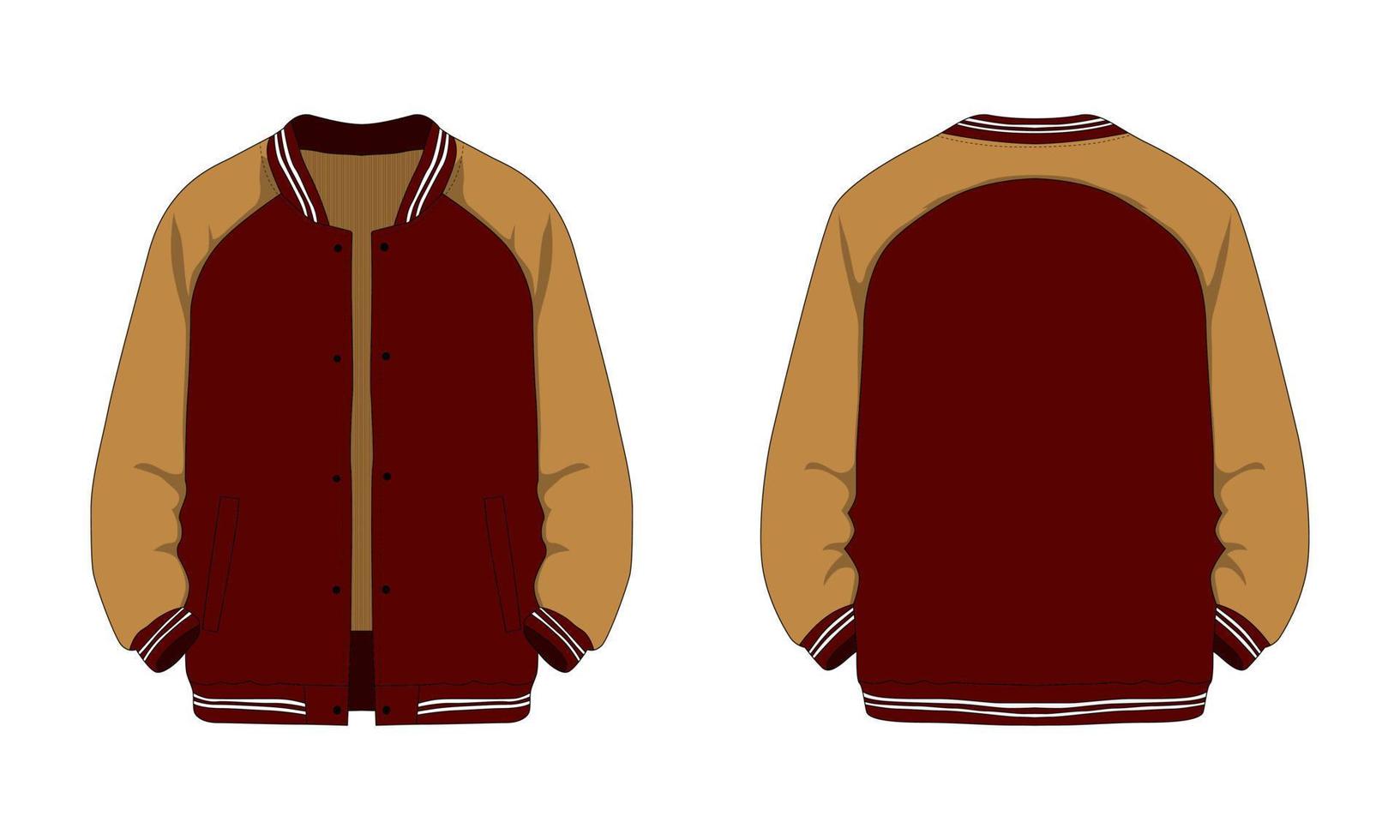Varsity jacket technical drawing front and back view vector