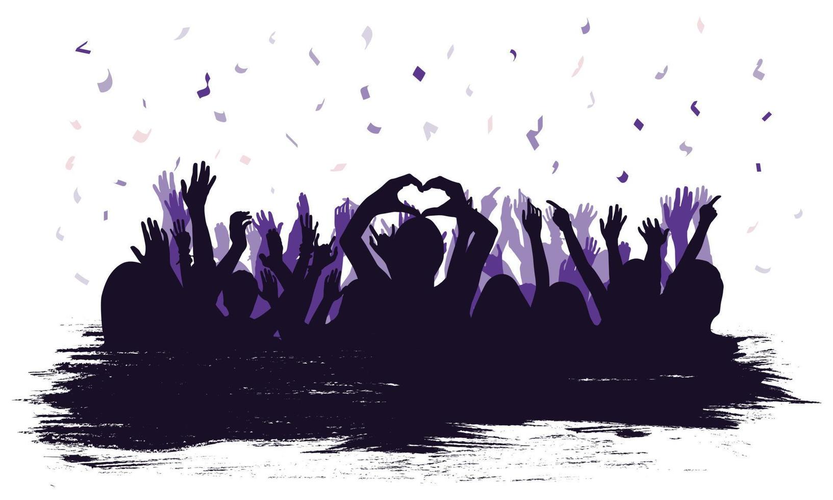 Silhouette of crowd people watching concert with brush strokes vector