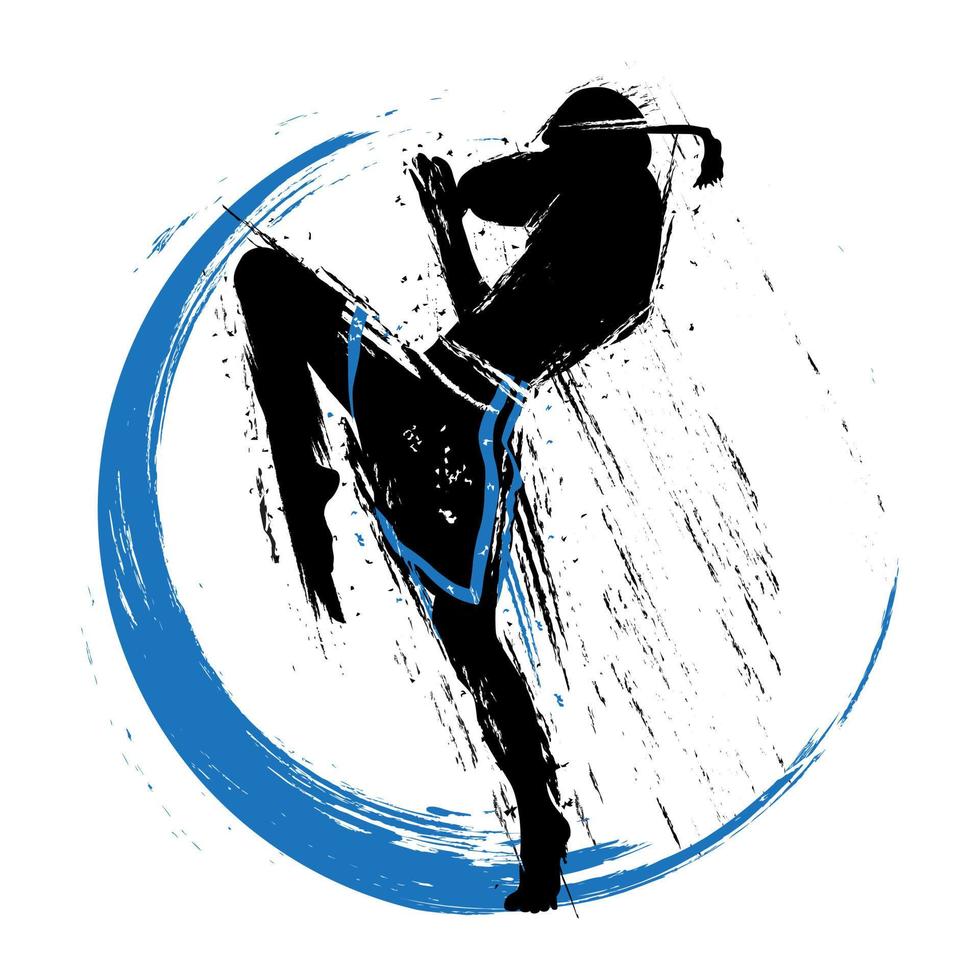 Martial arts silhouette with grunge brush strokes. Suitable for self defense activity logo vector