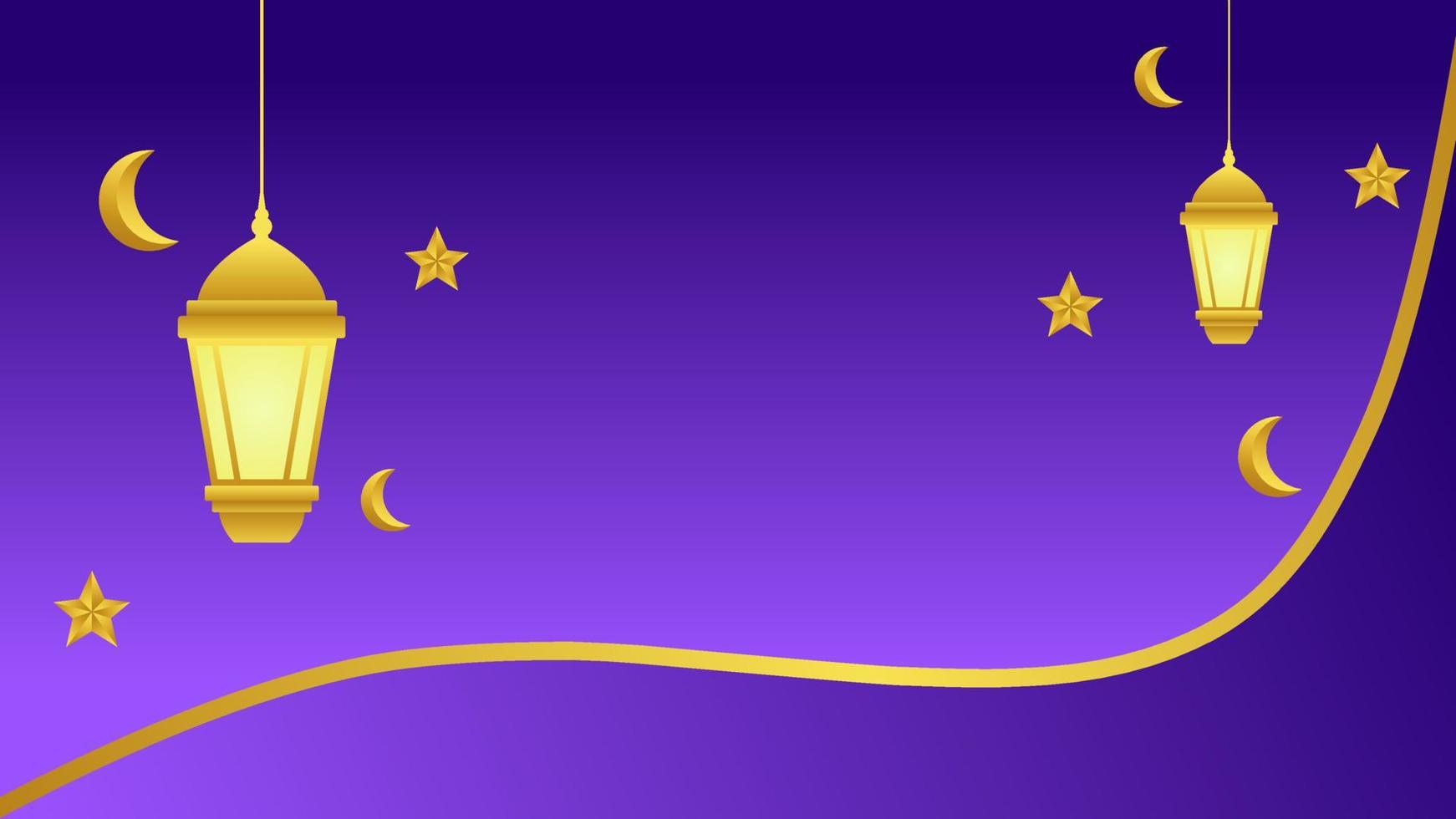 Ramadan background with lantern and star crescent for islamic design. Shiny purple background element with golden ornament for desain graphic ramadan greeting in muslim culture and islam religion vector