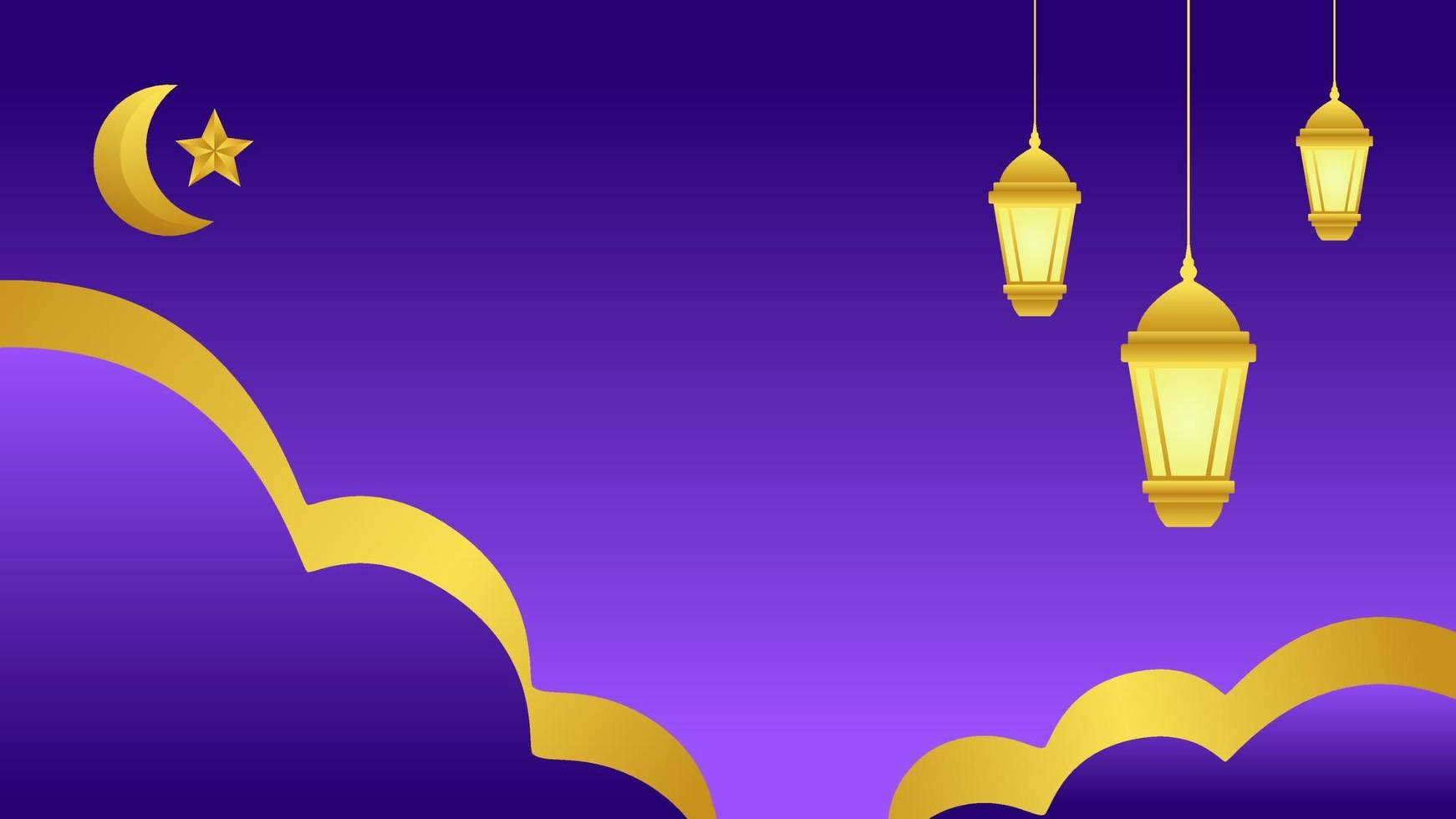 Ramadán antecedentes con linterna y estrella creciente para islámico diseño. brillante púrpura antecedentes elemento con dorado ornamento para desain gráfico Ramadán saludo en musulmán cultura y islam religión vector