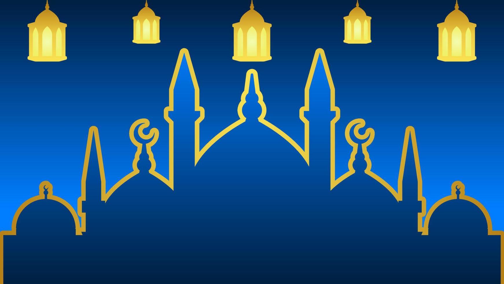 Ramadan background with lantern and star crescent for islamic design. Shiny blue background element with golden ornament for desain graphic ramadan greeting in muslim culture and islam religion vector