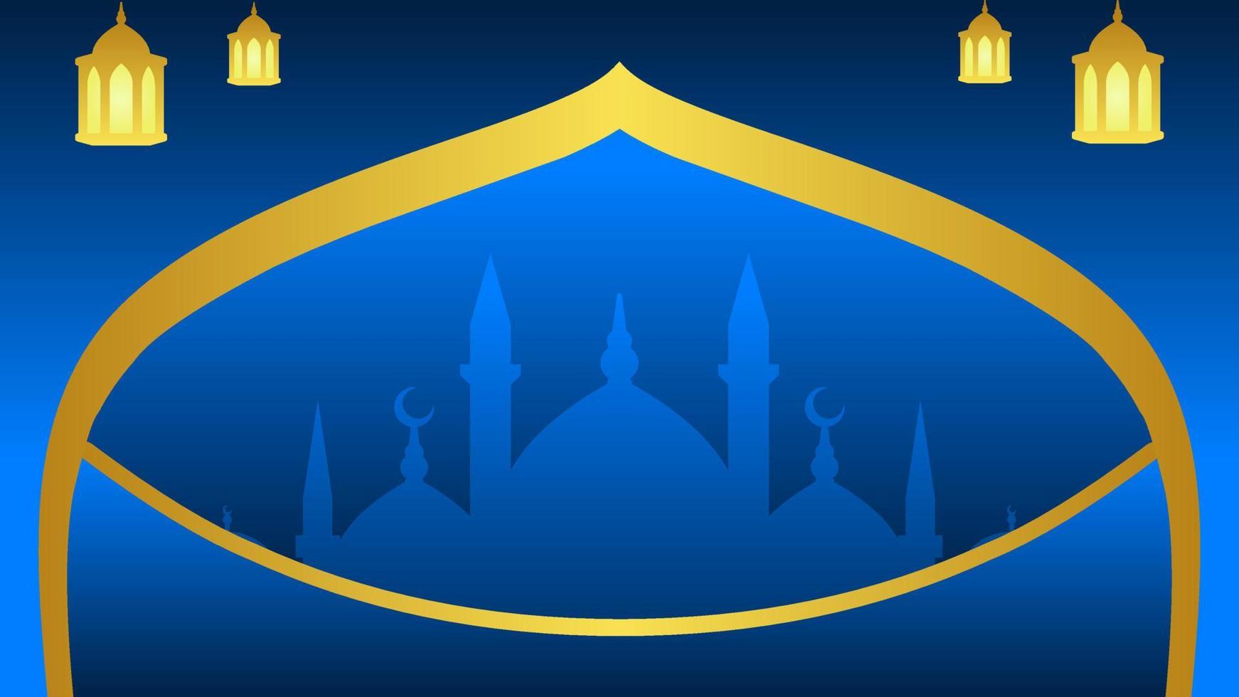 Ramadan background with lantern and star crescent for islamic design. Shiny blue background element with golden ornament for desain graphic ramadan greeting in muslim culture and islam religion vector