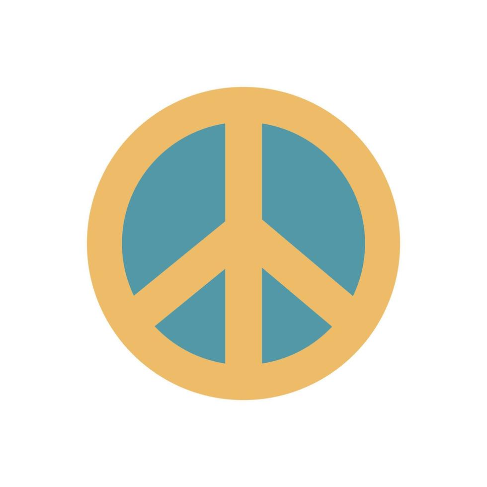 Flat vector hippy boho illustration. Hand drawn retro groovy pacific, peace symbol