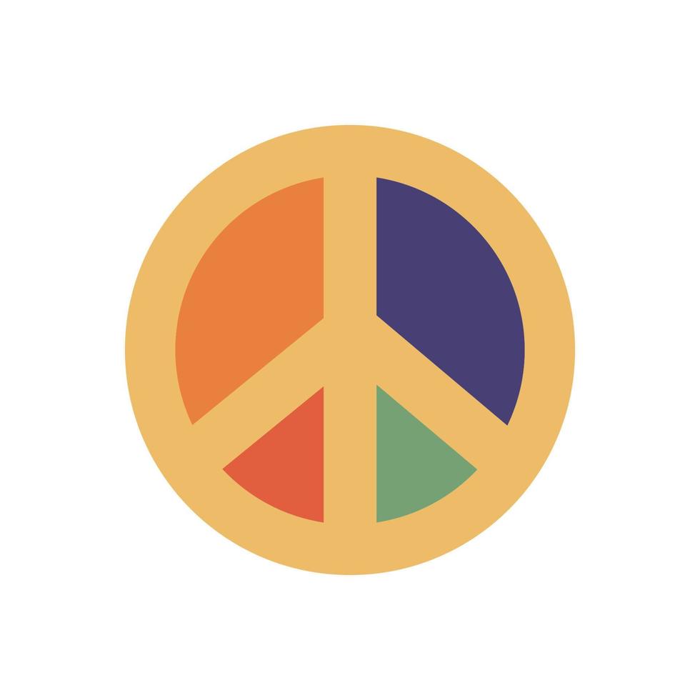 Flat vector hippy boho illustration. Hand drawn retro groovy pacific, peace symbol