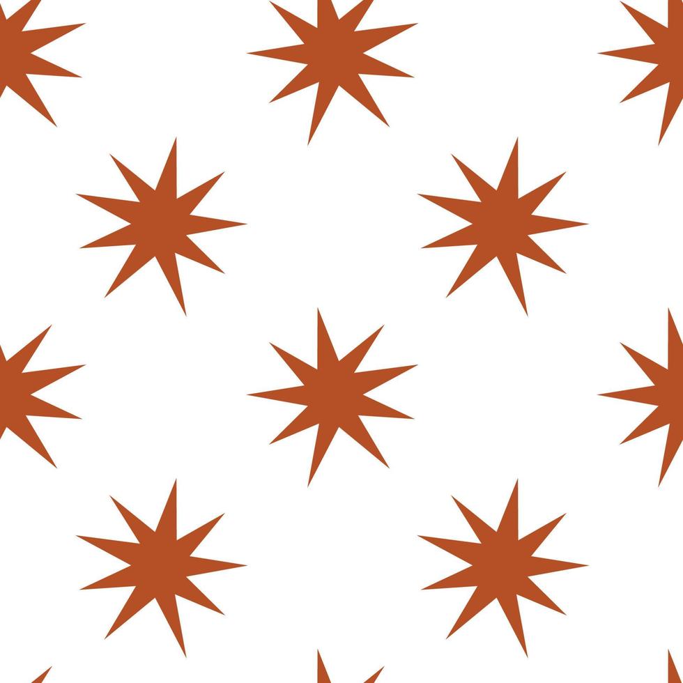 Vector flat hand drawn seamless pattern with red abctract star. Flat vector hippy boho illustration.
