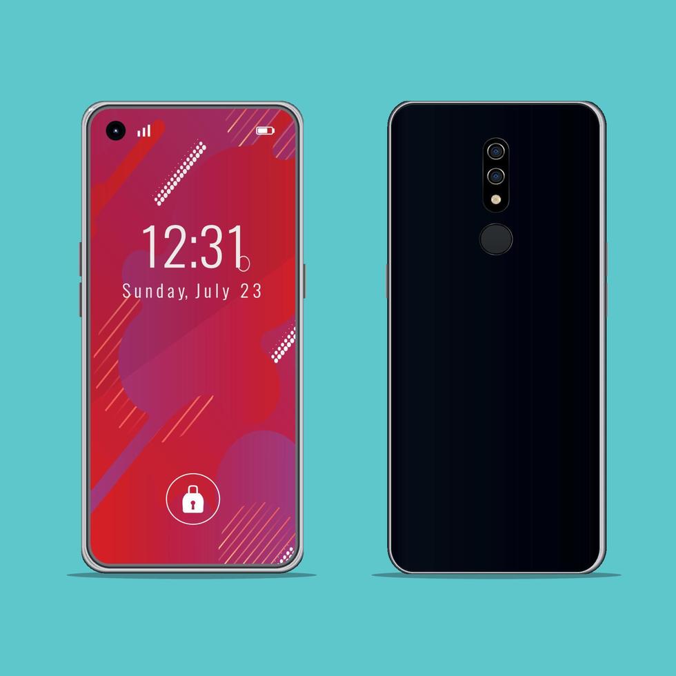 Realistic smartphone  front and back side wallpaper vector mockup