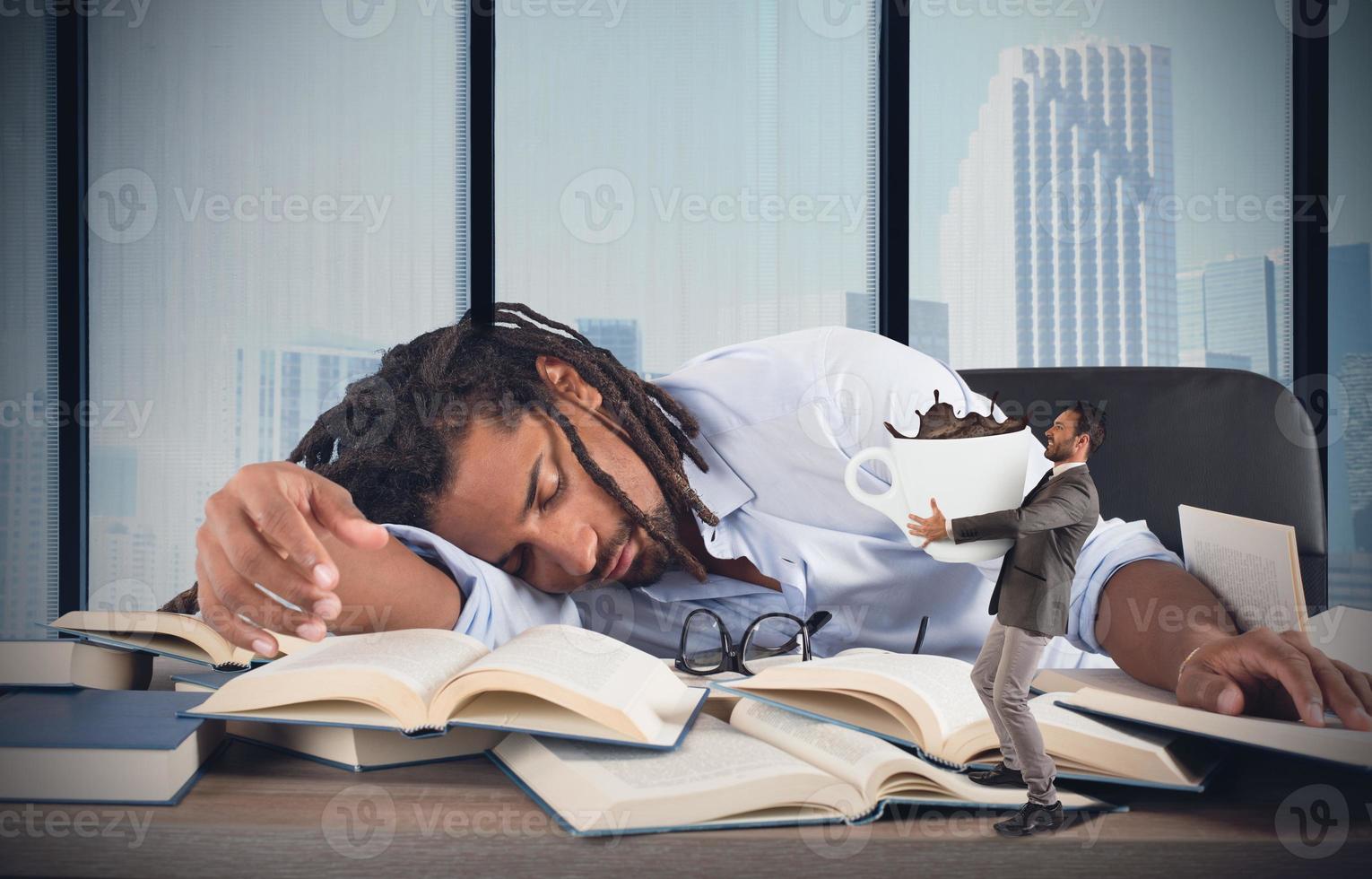 Tired manager needs caffeine photo