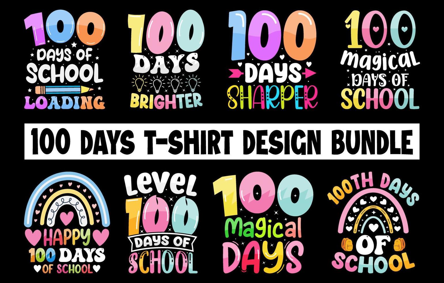 100th day t shirt set, 100 days of school t shirt, 100th day t shirt bundle, Happy 100 days t shirt vector