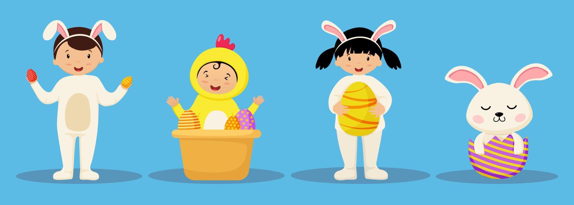 Happy Easter cute cartoon character vector set.