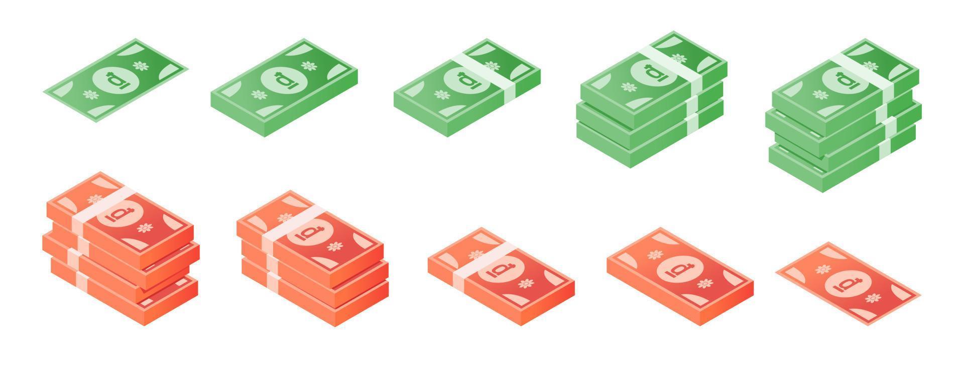 Vietnamese Dong Banknote Isometric Icon Set vector