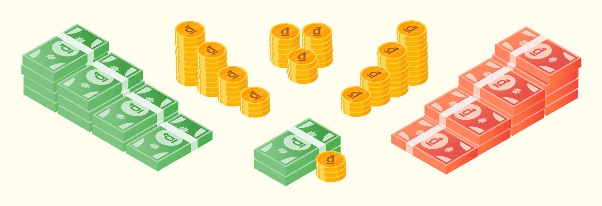 Vietnamese Dong Money and Coin Bundle Set vector