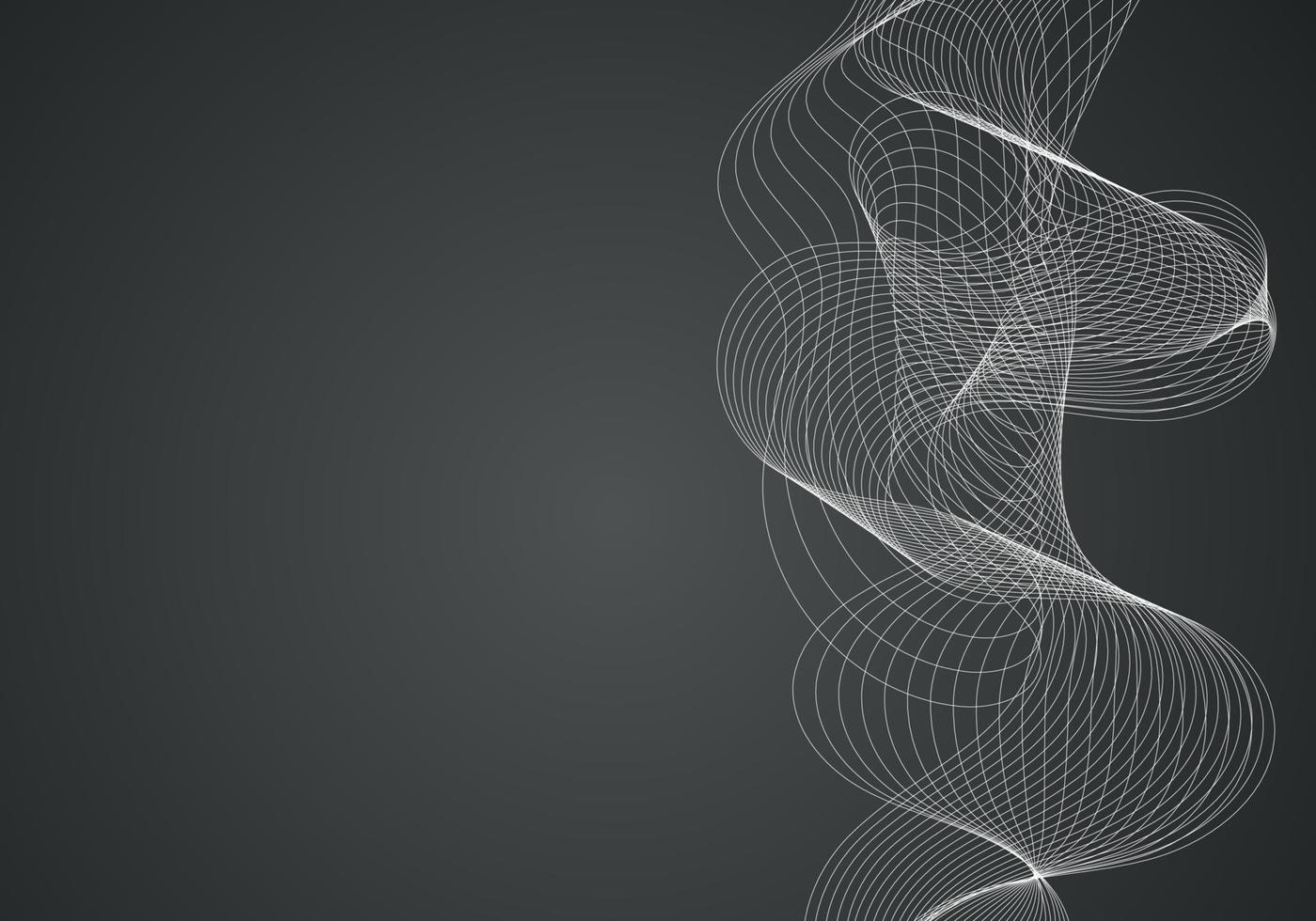 Black abstract background design. Modern wavy line pattern guilloche curves in monochrome colors. Premium stripe texture for banner, business backdrop. Dark horizontal vector template