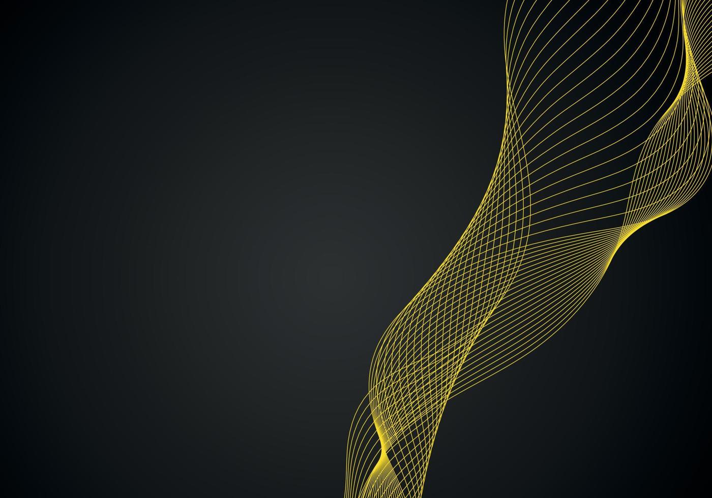 Abstract background, futuristic yellow wavy illustration in black background vector