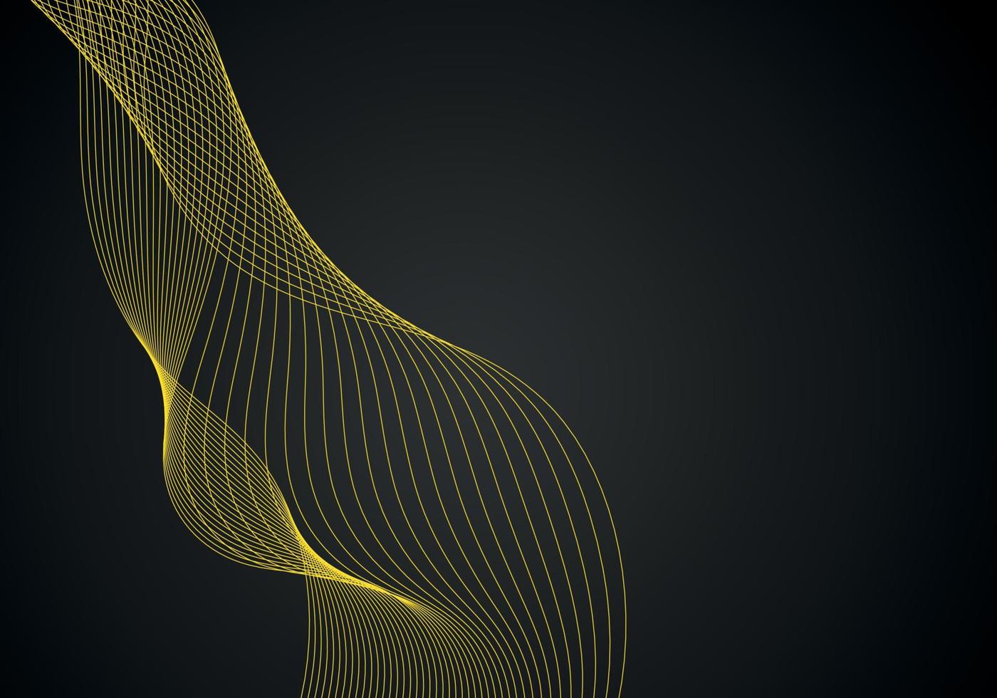Abstract background, futuristic yellow wavy illustration in black background vector