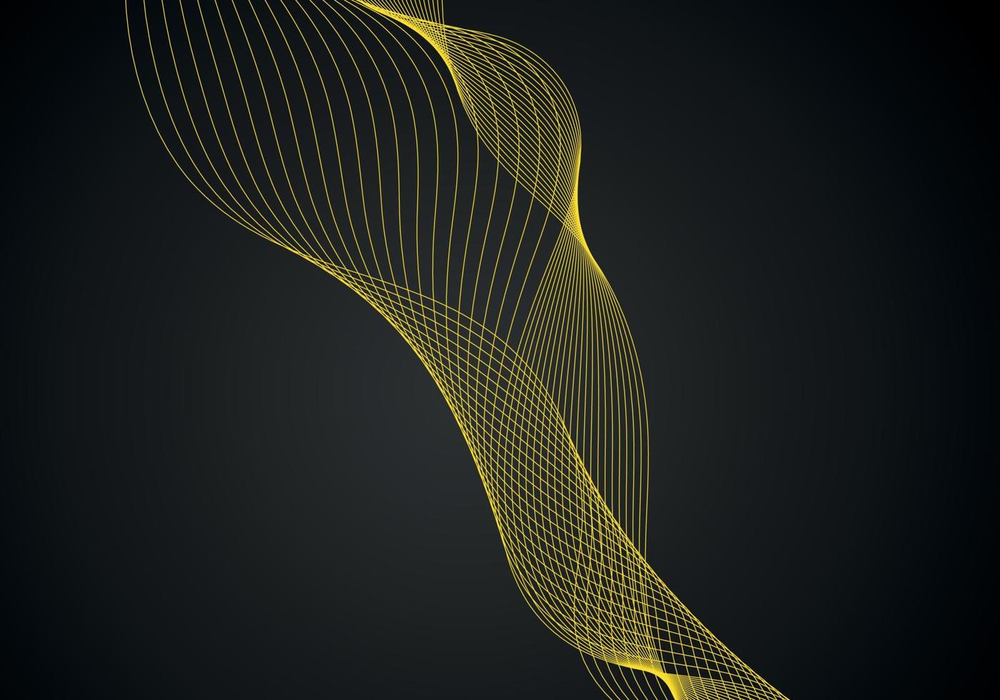 Abstract background, futuristic yellow wavy illustration in black background vector