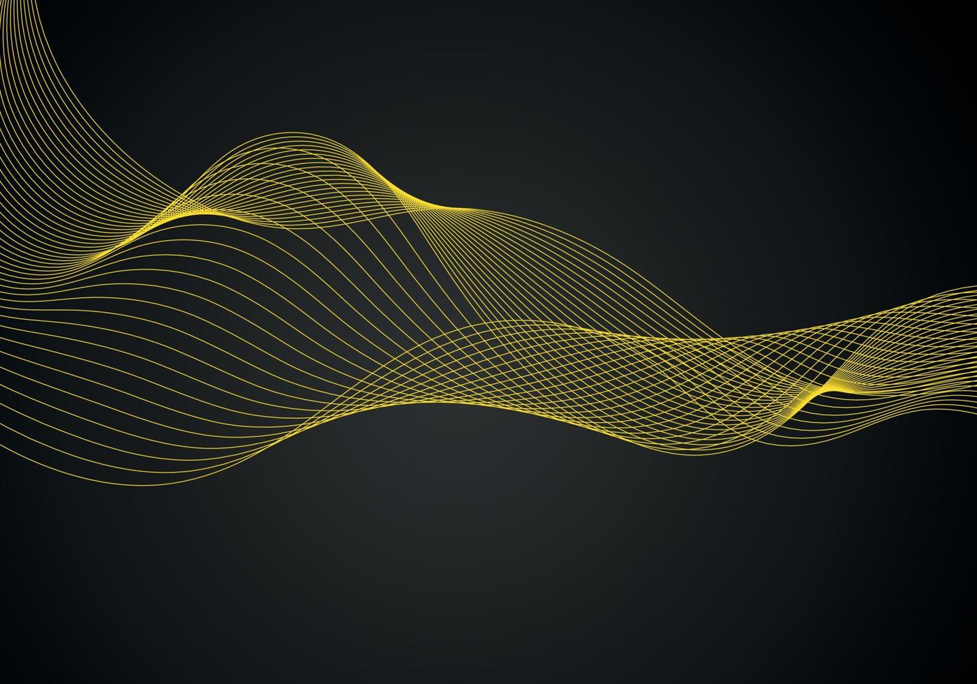 Abstract background, futuristic yellow wavy illustration in black background vector