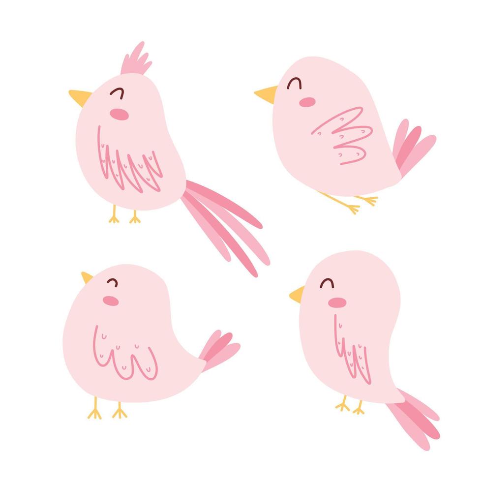 Set of birds in flat style. Vector illustration. Collection of spring birds. Hand-drawn style.