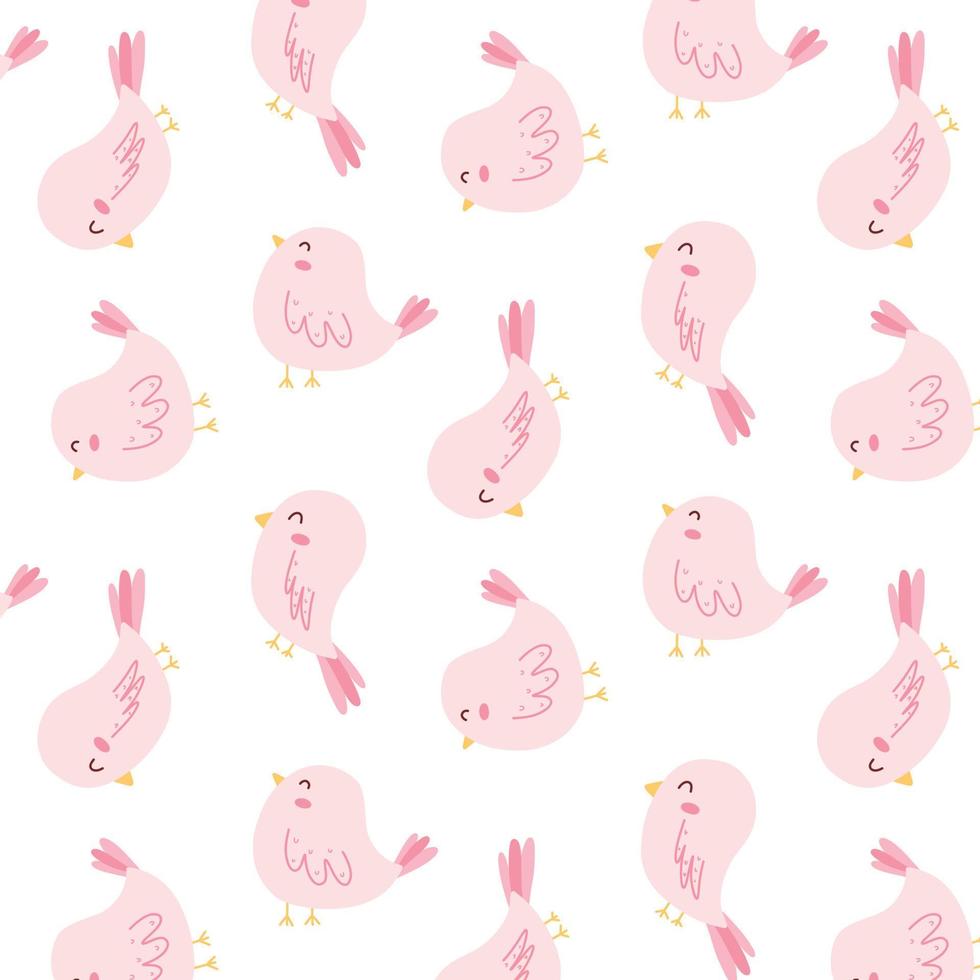 Childish seamless pattern with cute birds. Print with spring birds. Vector illustration. Flat hand drawn style.