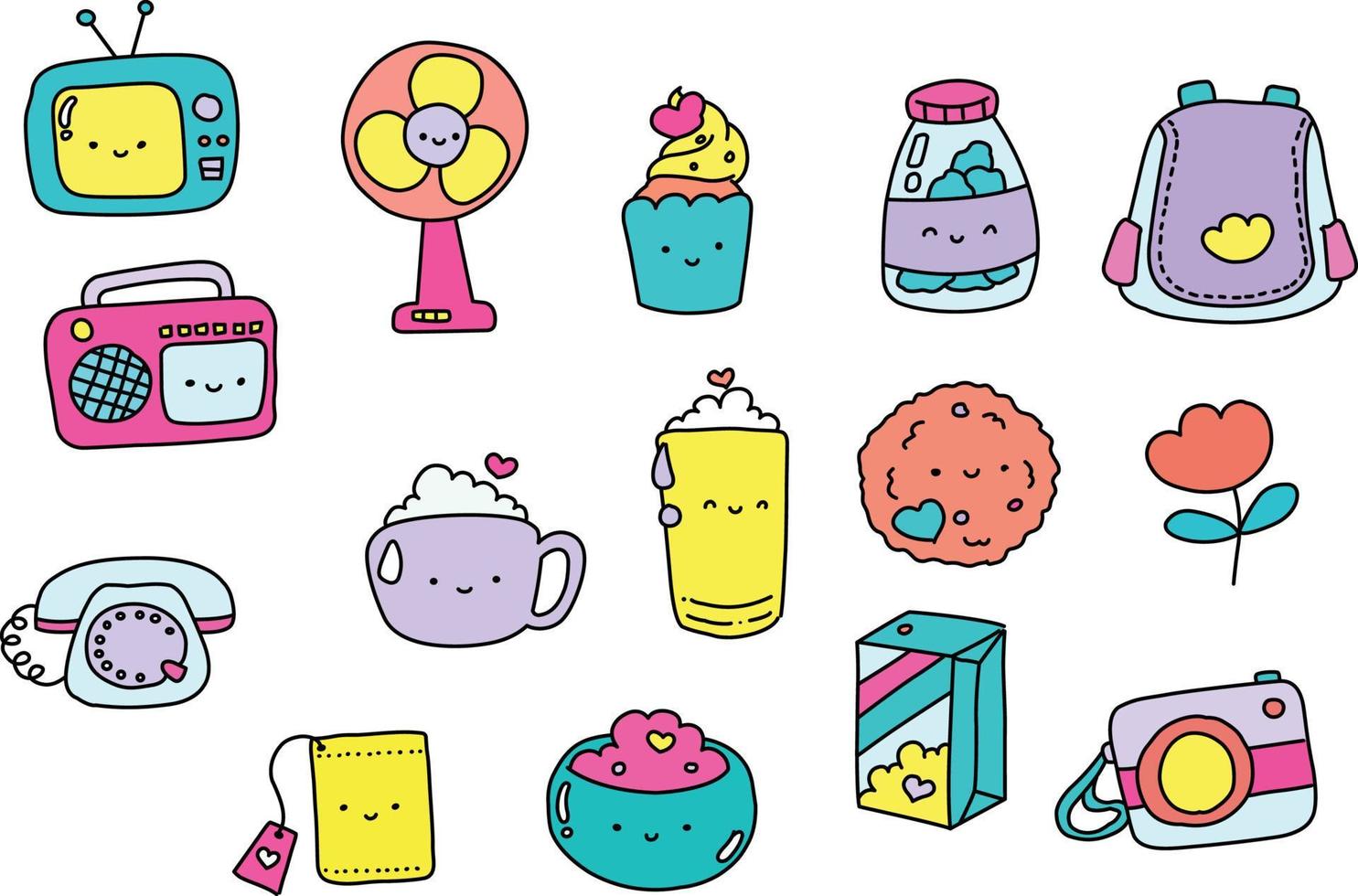 Cute Icons Set Illustration in Pastel Colors vector