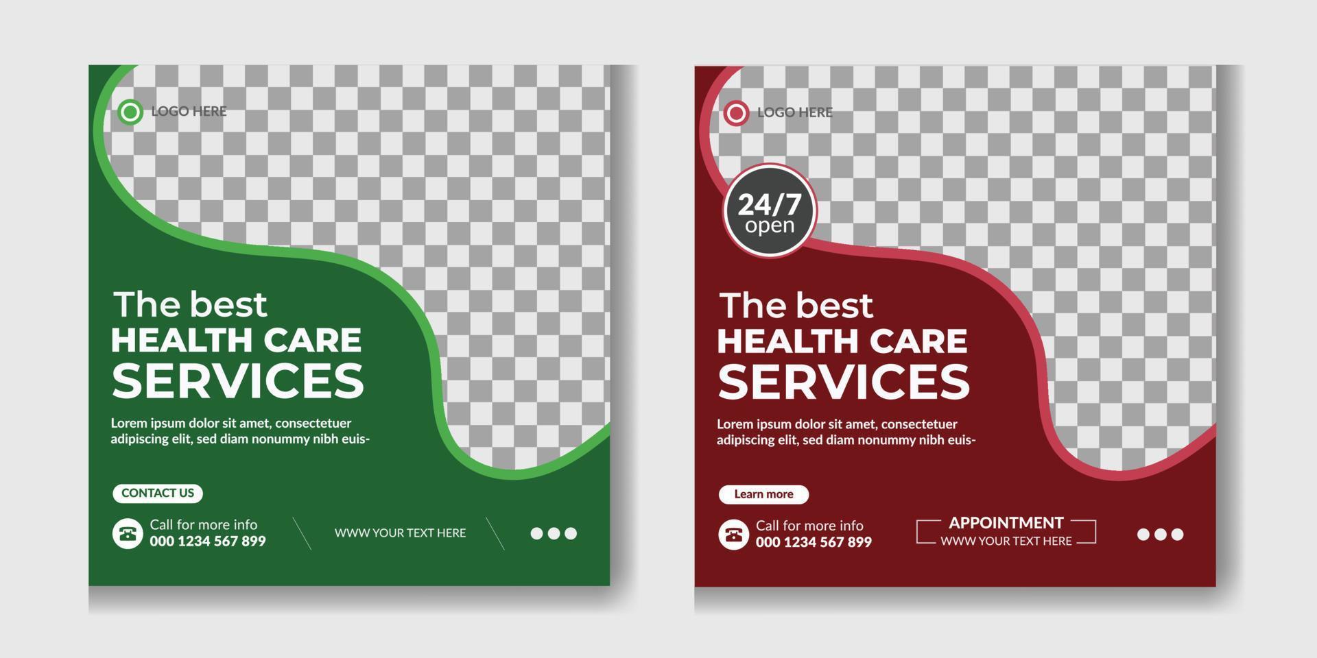 Medical and health care services social media post template design collection free Vector