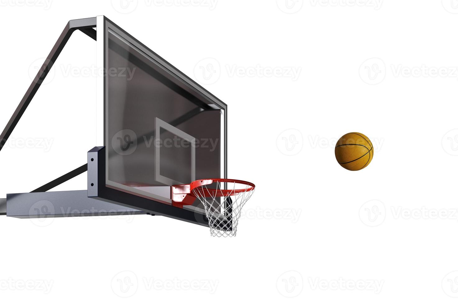 Basketball scene of a orange ball that is entering the basket. 3d rendering photo