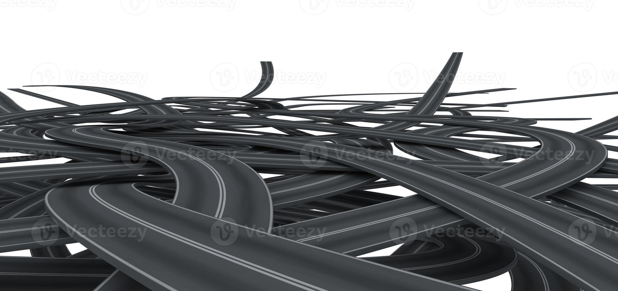 Tangled black roads. doubts about which way to go concept. 3D Rendering photo