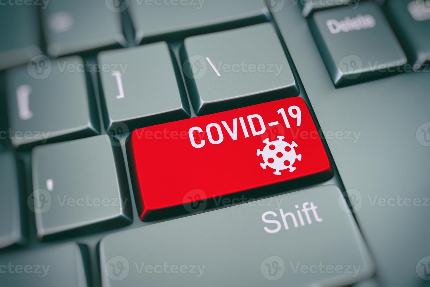 Close up of a keyboard key to be pressed in the event of a covid-19 alarm photo