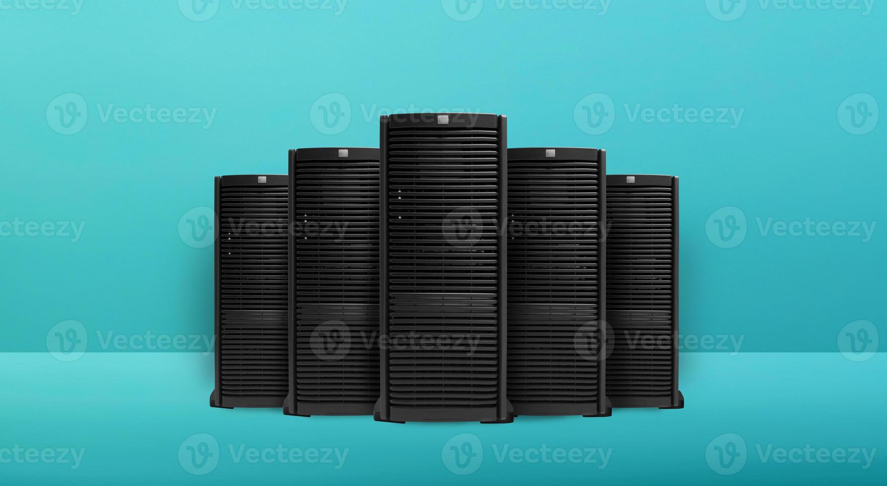 Group of server with fast digital network connection. Cyan background photo