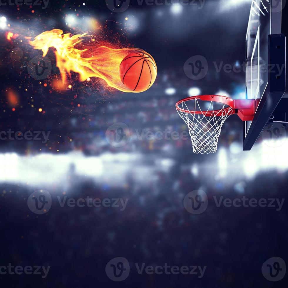 Fiery ball goes fast to the basket photo