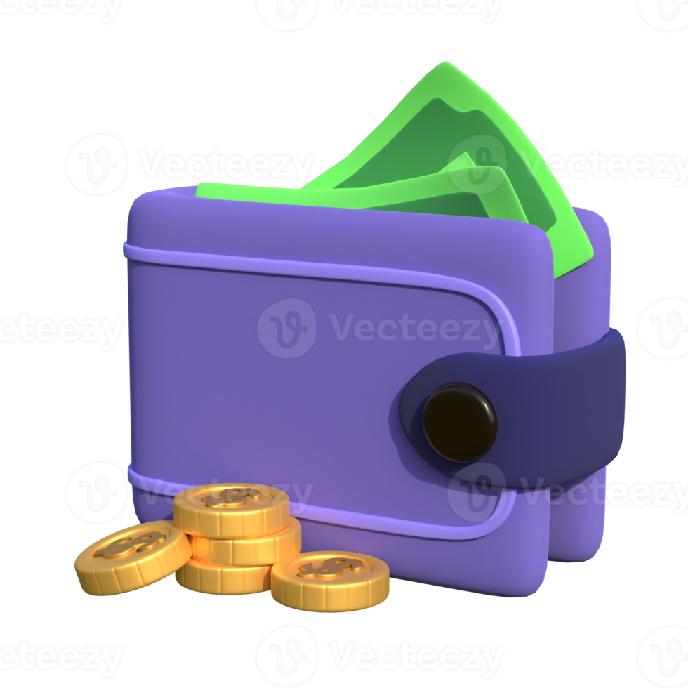 Wallet and some money and coins png