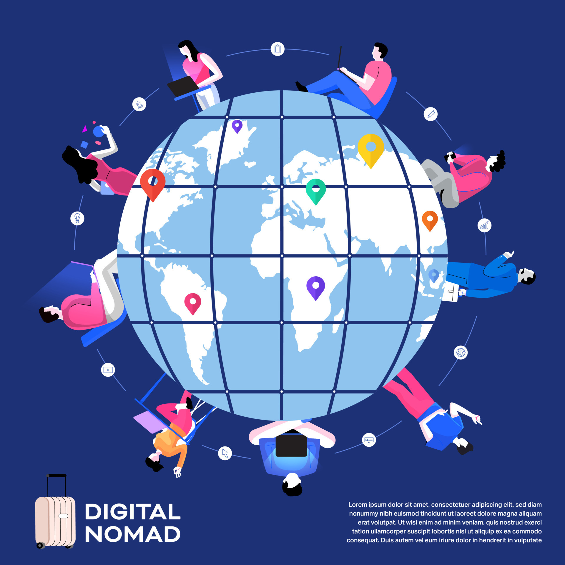 Digital Nomad Vector Illustration Freelance Work Cartoon Vector 