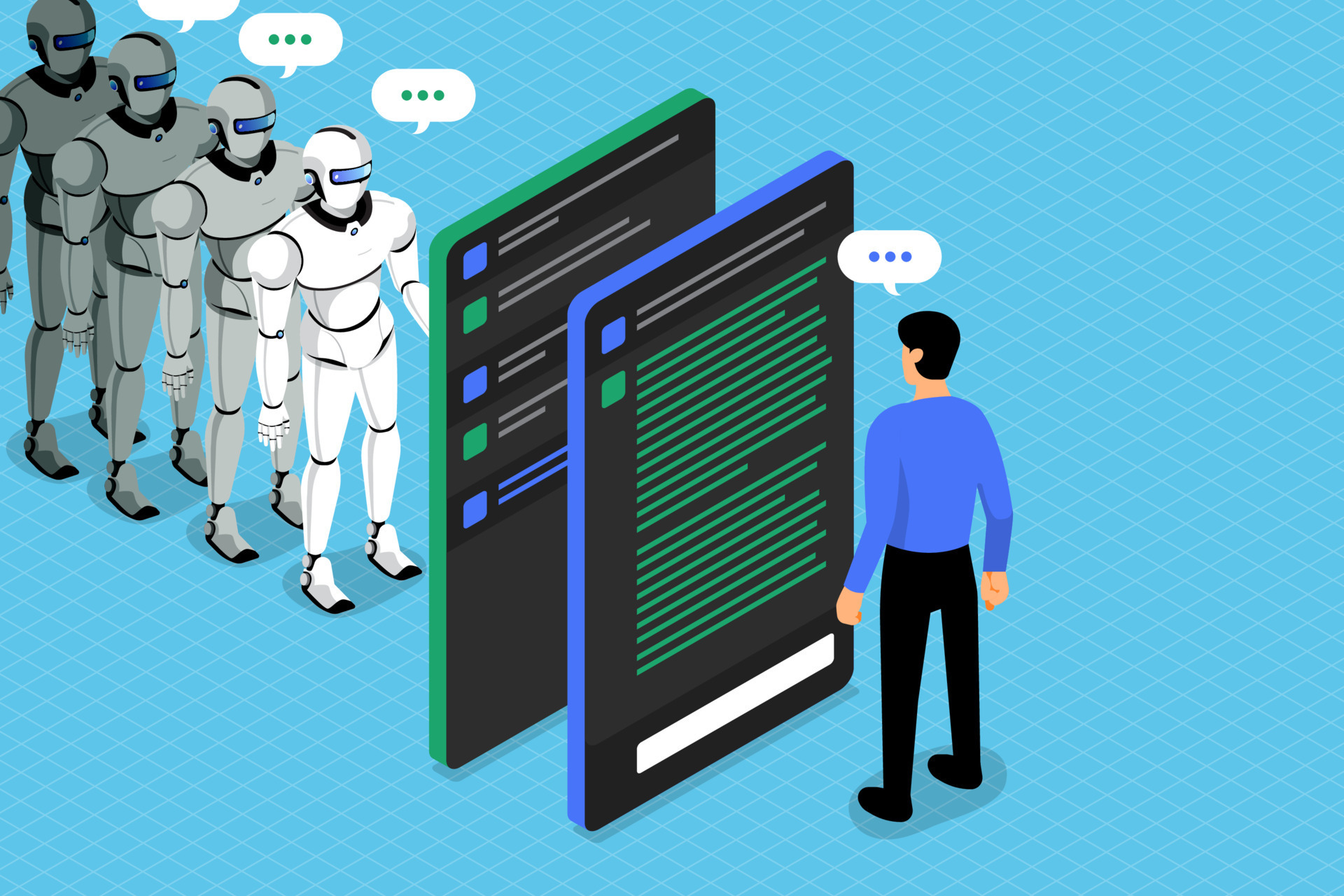 Artificial Intelligence open chat. AI conversation with robot and