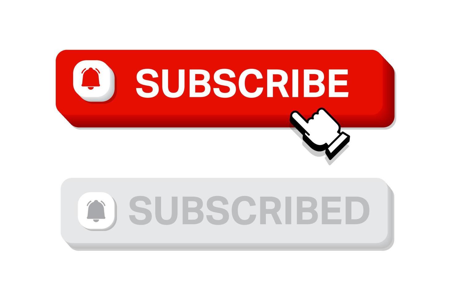 Subscribe, bell button. Red button subscribe to channel, blog. Social media button graphic interface. Marketing. Vector illustration.